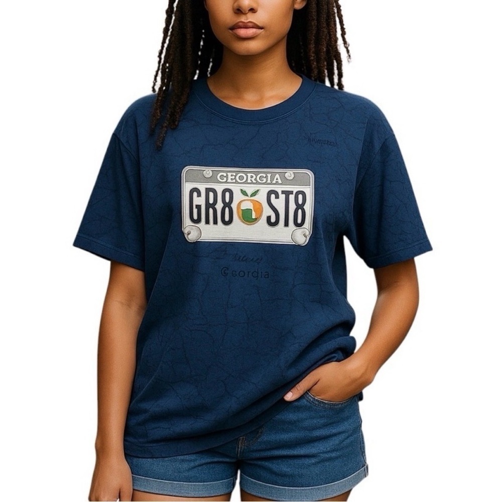GEORGIA Great State Blue Graphic T-Shirt with Georgia License Plate & Map XXL